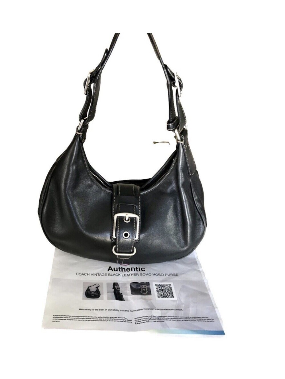 VTG Authentic Coach 7548 Hampton Buckle Hobo Black Leather Shoulder Bag COA